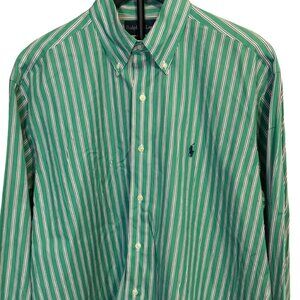 Ralph Lauren Blake Shirt Men’s M Green Stripe Cotton Long Sleeve Polo Logo